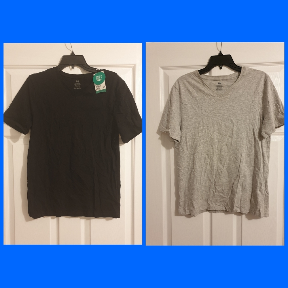 H&M set of 2 V-neck t-shirts 👕 navy blue and gray, sz. 14+